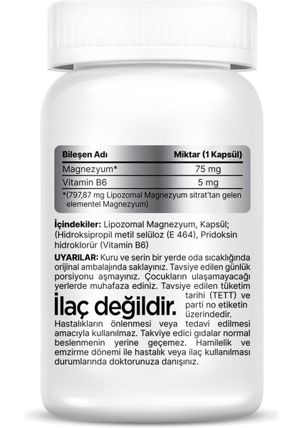 Lipozomal Magnezyum B6 Vitamin 30 Kapsül