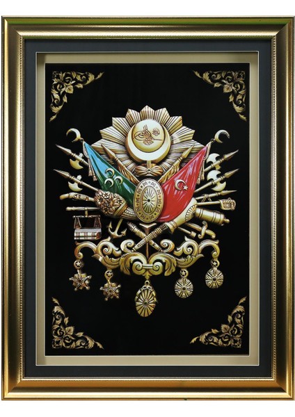 El Işçiliği Osmanlı Tuğrası Kağıt Rolyef Tablo 87 x 66 cm - 6067