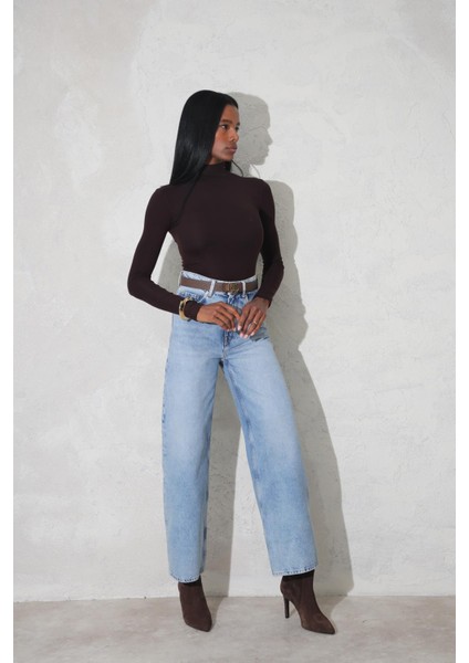 Mavi Yüksek Bel Wide Leg Jean