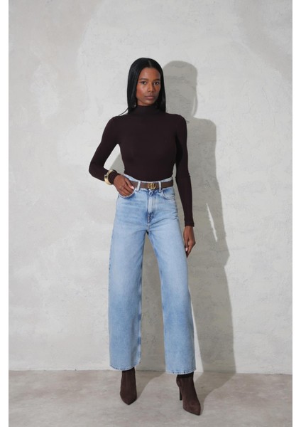 Mavi Yüksek Bel Wide Leg Jean