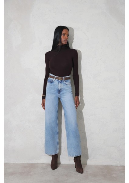 Mavi Yüksek Bel Wide Leg Jean