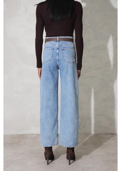 Mavi Yüksek Bel Wide Leg Jean