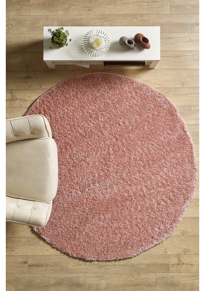 Peluş Halı Pembe Oturma Odası Halısı Salon Halısı Uzun Tüylü Toz Vermez Kolay Bakım Yuvarlak