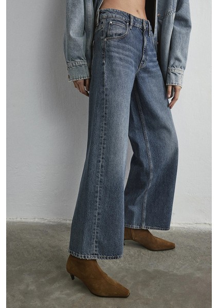 Siena % 100 Pamuk Wide Leg Yüksek Bel Geniş Paça Jeans Bayan Kot Pantolon 1010763 fırsatları