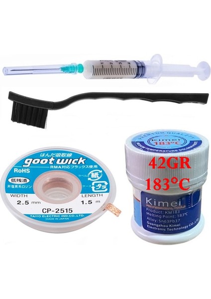 Solder Paste Kimei 183C Uyumlu Krem Lehim 42 gr Sıvı Lehim ve Flux Lehim Toplama Fırça Seti 2,5 mm 4'lü St