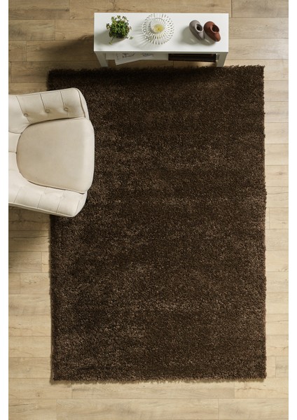 Modern Düz Desen Kahverengi Oturma Odası Halısı Salon Halısı Uzun Tüylü Yumuşak Dokulu Kolay Bakım
