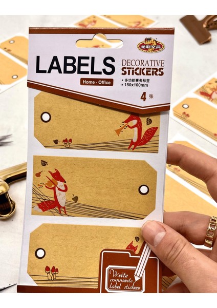 Tilki Desenli Kraft Kağıt Yapışkanlı Etiket /defter Etiketi/sticker/etiket