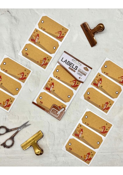 Tilki Desenli Kraft Kağıt Yapışkanlı Etiket /defter Etiketi/sticker/etiket