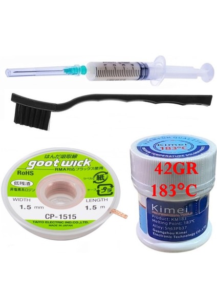 Solder Paste Kimei 183C Uyumlu Krem Lehim 42 gr Sıvı Lehim ve Flux Lehim Toplama Fırça Seti 1,5 mm 4'lü St