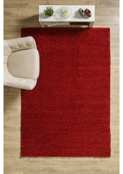 Modern Düz Desenli Kırmızı Oturma Odası Halısı Salon Halısı Uzun Tüylü Yumuşak Dokulu Kolay Bakım