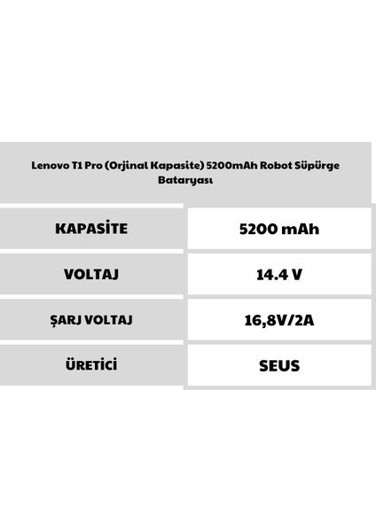 Lenovo T1 Pro ( Kapasite) 5200MAH Robot Süpürge Bataryası