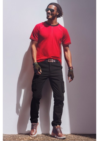 Kışlık Düz Paça Gabardin Siyah Erkek Kargo Pantolon - Pamuklu Esnek Likralı - Kargo Erkek Pantolon fiyatları