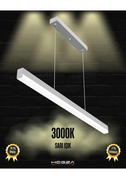 Hegza Lighting Magro 80cm (Gri Kasa, Sarı Işık) Ledli Sarkıt Lineer Modern LED Avize, Salon, Mutfak, Masa Üstü Avize