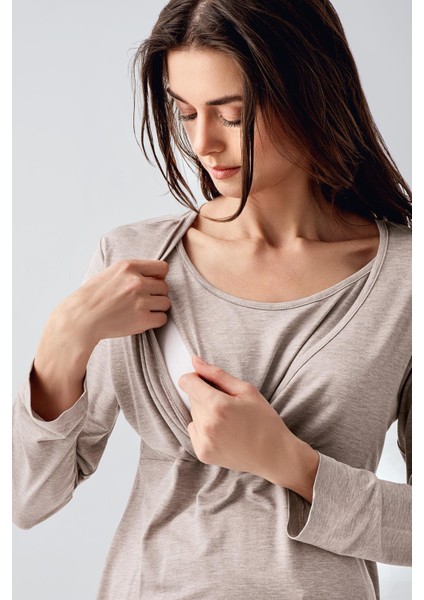 Uzun Kollu Likralı Viskoz Hamile Pijama Takım 22105