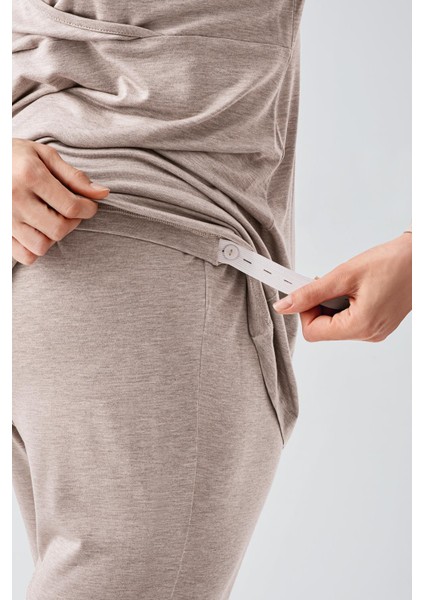 Uzun Kollu Likralı Viskoz Hamile Pijama Takım 22105