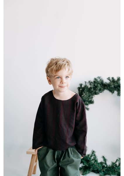 Franks Stripes Arkası Düğmeli Mor Yeşil Erkek Çocuk Gömlek