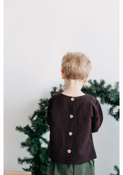 Franks Stripes Arkası Düğmeli Mor Yeşil Erkek Çocuk Gömlek fiyatları