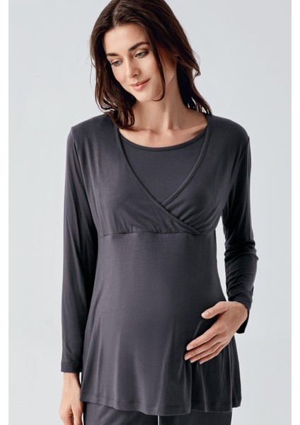 Uzun Kollu Likralı Viskoz Hamile Pijama Takım 22105 fiyatları