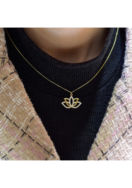 Lotus Çiçeği Taşlı Altın Kolye fiyatları