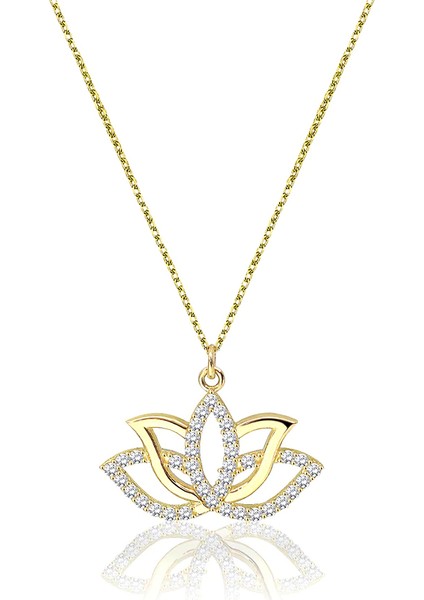 Lotus Çiçeği Taşlı Altın Kolye