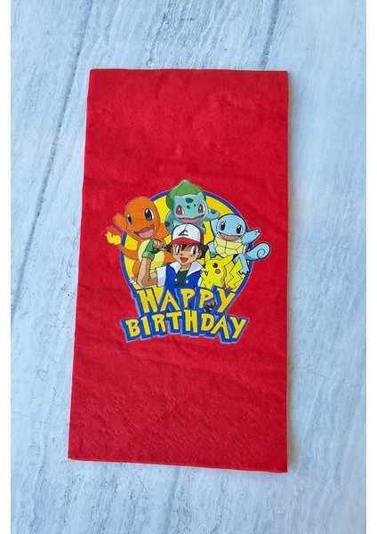 Pokemon Tema Doğum Günü Peçetesi Pokemon Baskılı Peçete - Kırmızı Peçete 12LI Paket