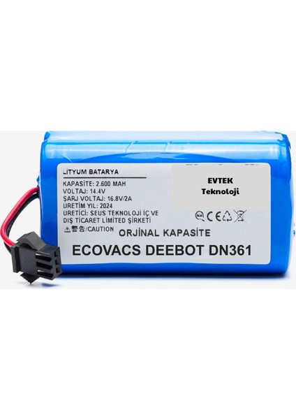 Ecovacs Deebot DN361 ( Kapasite) 2600MAH Robot Süpürge Bataryası