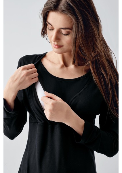 Uzun Kollu Likralı Viskoz Hamile Pijama Takım 22105 modelleri