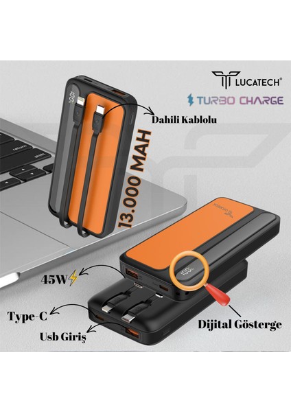 Xiaomo Mi 14 / 14T / 14 Lite / 14 Ultra / 14 Pro Uyumlu Powerbank 45W 13.000 Mah Turbo Sarj