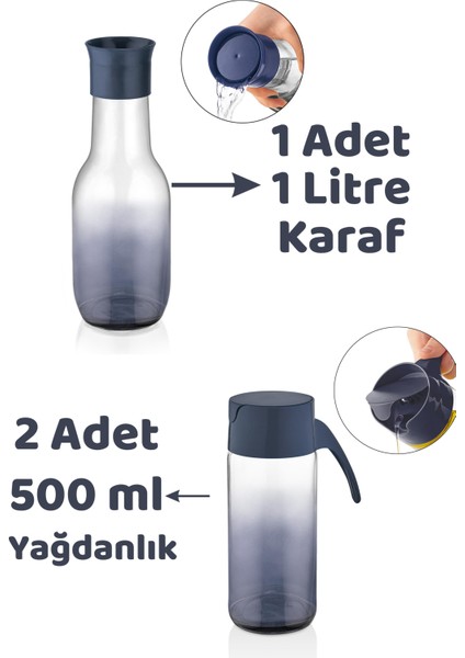 Homenıva Lacivert Rainbow 7 Parça Mutfak Seti – Karaf Sürahi Yağlık Rende Limon Sıkacağı Tuzluk