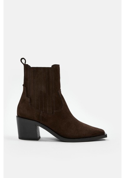 Lova Kahve Süet Hakiki Deri Topuklu Bot