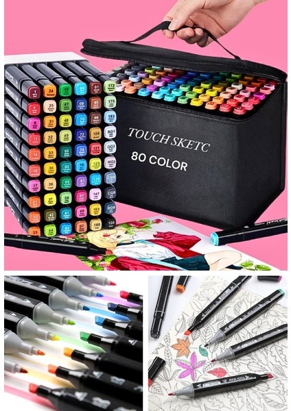 80'li Çift Tatraflı Marker Kalem Seti Standlı Resim Mimari ve Grafik Tasarım Kalemi