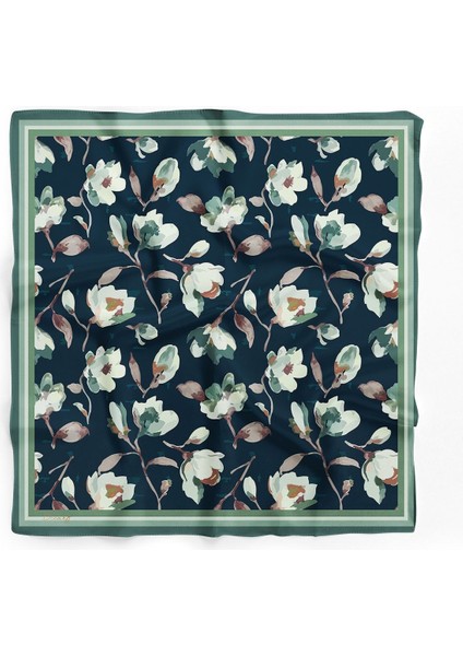 Kadın Şal %100 Polyester Mavi Çiçek Desenli Hafif ve Dayanıklı Bahar Günlük Kullanım