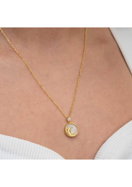 Gümüş Gold Sedef Taşlı Ay Yıldız Hilal Kadın Kolye fırsatları