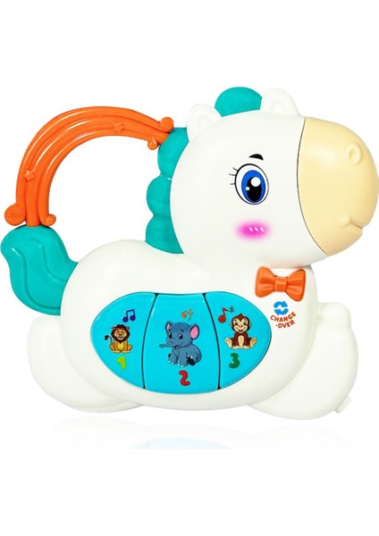 Işıklı ve Müzikli At Bebek Piyanosu Motor Beceri Gelişimi Müzikli Oyuncak Hayvan Sesli At Bebek Oyuncağı Turuncu Yele