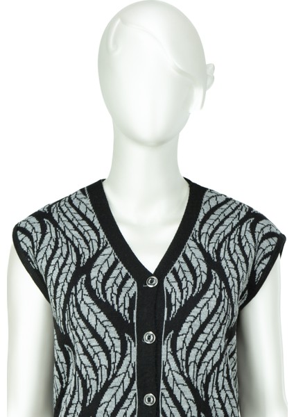 Kadın Kışlık Yünlü Örme Anne Yelek V Yaka Kırlangıç Motifli Çift Cepli Düğmeli Tam Kalıp fiyatları