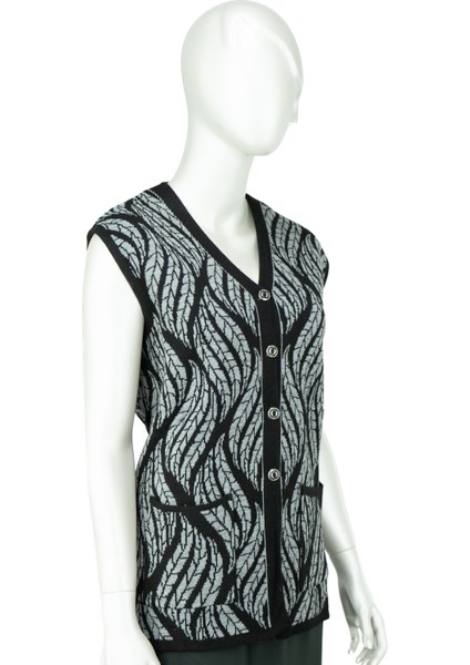 Kadın Kışlık Yünlü Örme Anne Yelek V Yaka Kırlangıç Motifli Çift Cepli Düğmeli Tam Kalıp modelleri