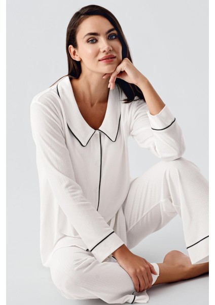 Bebe Yaka Düğmeli Uzun Kollu Hamile Pijama Takım 22109