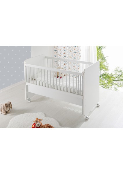 BW1065 - Pratik Kademeli Anne Yanı Tekerlekli Bebek Beşik Beyaz 60X120