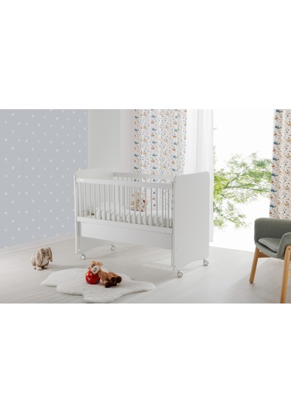 BW1065 - Pratik Kademeli Anne Yanı Tekerlekli Bebek Beşik Beyaz 60X120