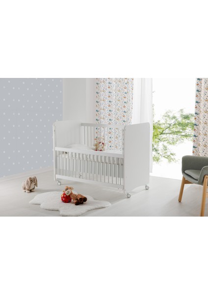 BW1065 - Pratik Kademeli Anne Yanı Tekerlekli Bebek Beşik Beyaz 60X120