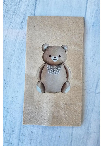 Retro Sevimli Ayı Baskılı Kraft Peçete Ayı Tema Peçete - Kraft Peçete 12LI Paket