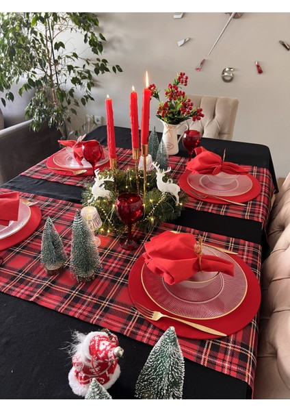 Yılbaşı Kırmızı Ekoseli Runner Noel Yeniyıl CHRISTMAS43X135CM