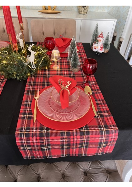 Yılbaşı Kırmızı Ekoseli Runner Noel Yeniyıl CHRISTMAS43X135CM