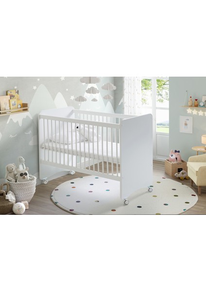 BW1025 Pratik Kademeli Tekerlekli Beşik Beyaz 60X120