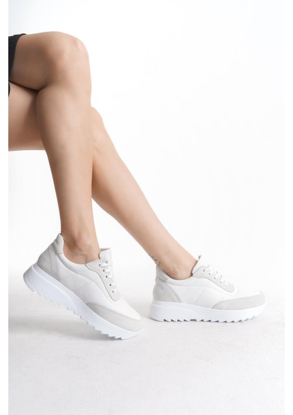 Kadın Beyaz Deri Günlük Spor Ayakkabı Sneaker