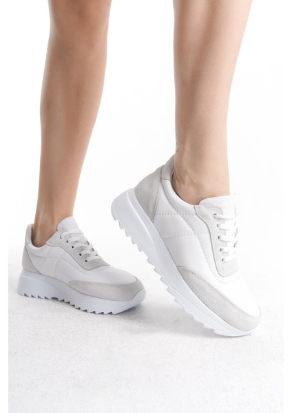 Kadın Beyaz Deri Günlük Spor Ayakkabı Sneaker