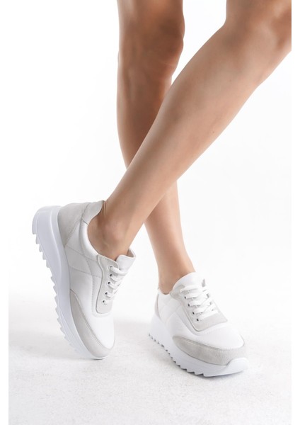 Kadın Beyaz Deri Günlük Spor Ayakkabı Sneaker
