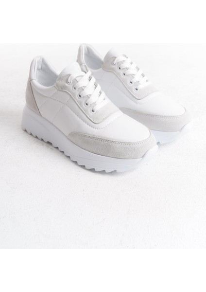 Kadın Beyaz Deri Günlük Spor Ayakkabı Sneaker