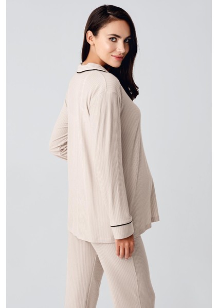 Bebe Yaka Düğmeli Uzun Kollu Hamile Pijama Takım 22109 modelleri