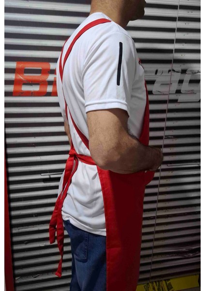 Mutfak Önlüğü Kırmızı Çapraz Askılı Kuşgözlü modelleri